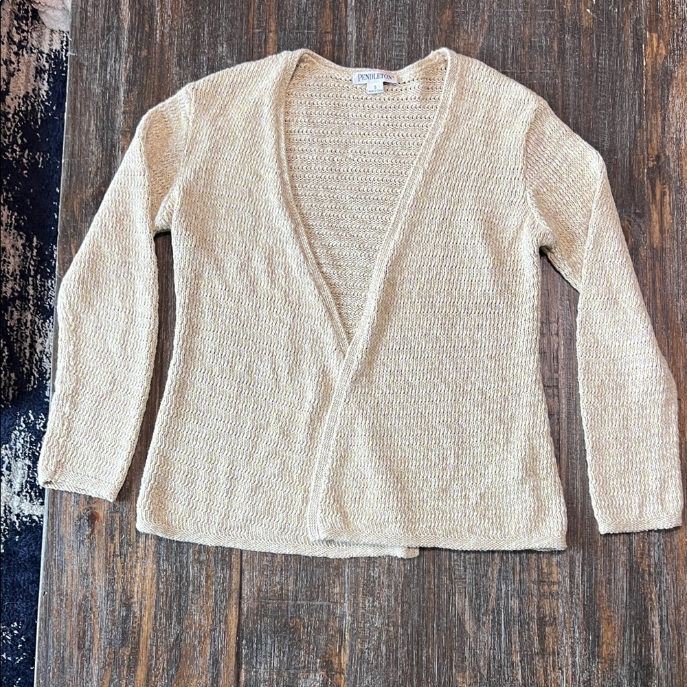 Pendleton Cream with Light Yellow Open-Front Cardigan